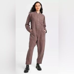 New Long Sleeve Faux Suede Flight Jumpsuit Overalls XXS